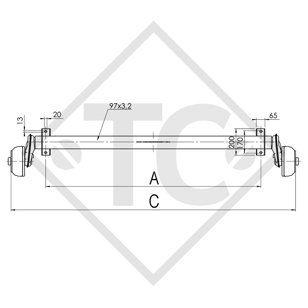 Essieu EURO COMPACT 1300kg freiné type d'essieu B 1200-5