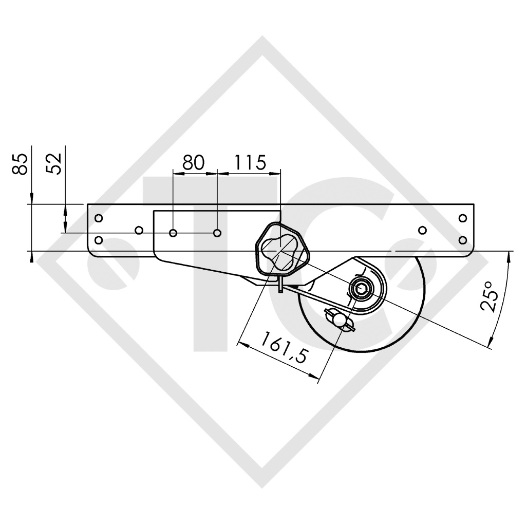 Braked axle 1200kg EURO COMPACT axle type B 1200-3