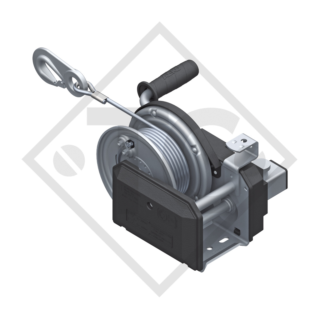 Cable winch PLUS 900kg, type 901 with automatic weight brake, with automatic unwinder, fitted with 17 meter cable for lifting