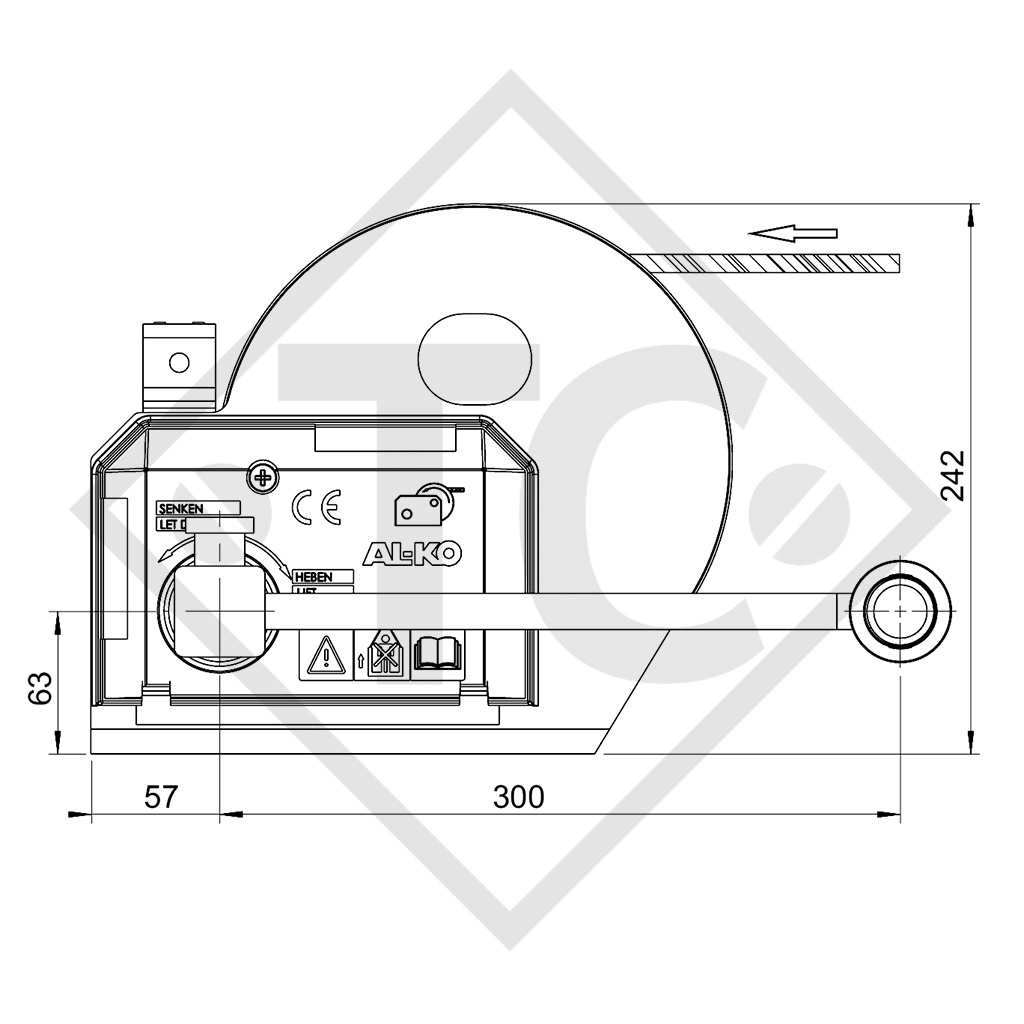 Cable winch PLUS 1150kg, type 1201 with automatic weight brake, with automatic unwinder, without cable/band