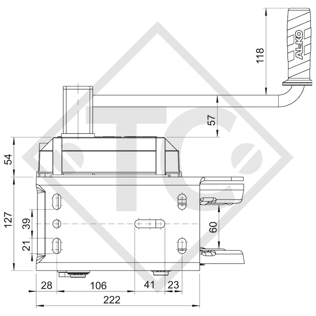 Seilwinde PLUS 1150kg, Typ 1201 mit automatischer Lastdruckbremse, mit Abrollautomatik, mit 12.5 Meter Band zum Schleppen montiert