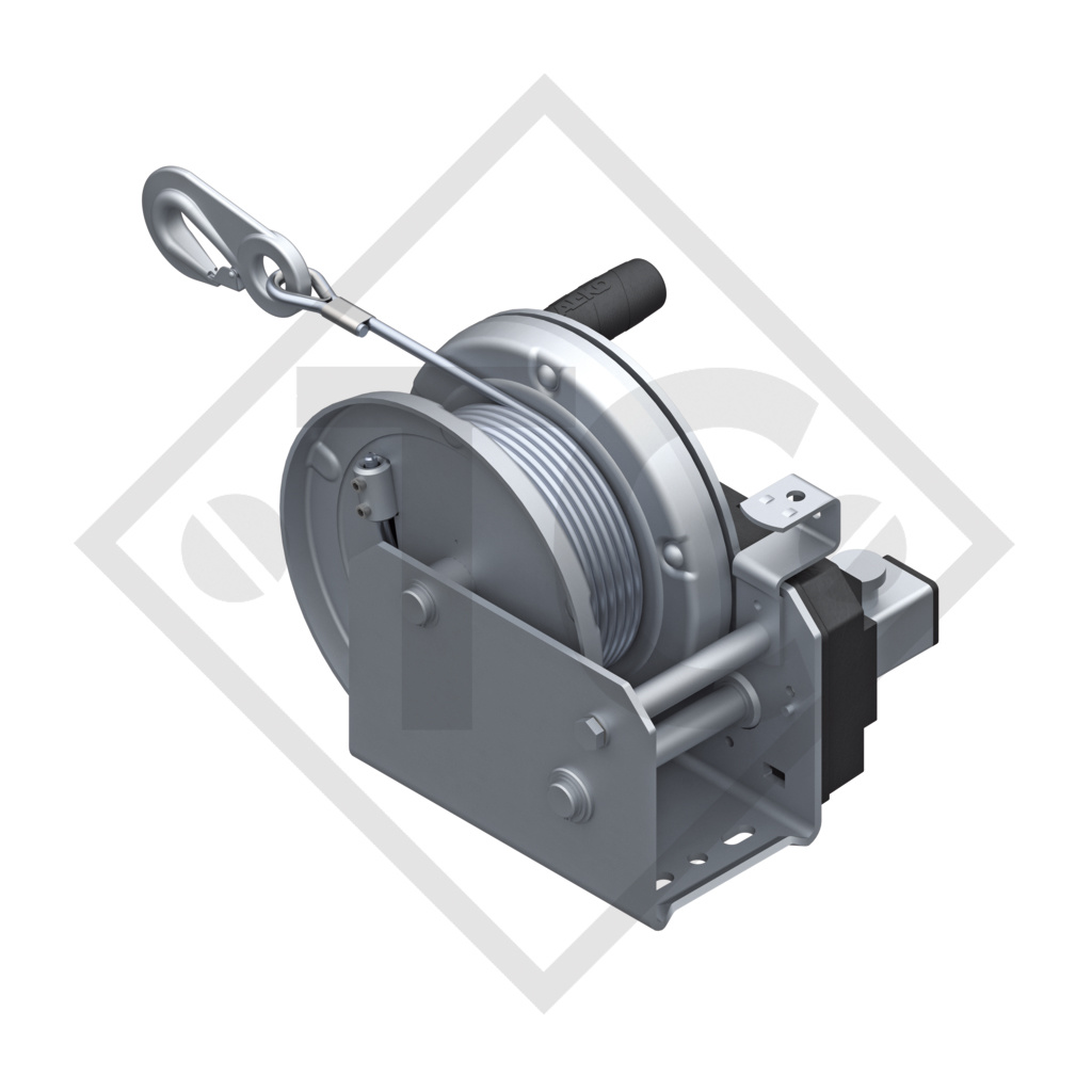 Cable winch PLUS 1150kg, type 1201 with automatic weight brake, with automatic unwinder, fitted with 12.5 meter cable for lifting