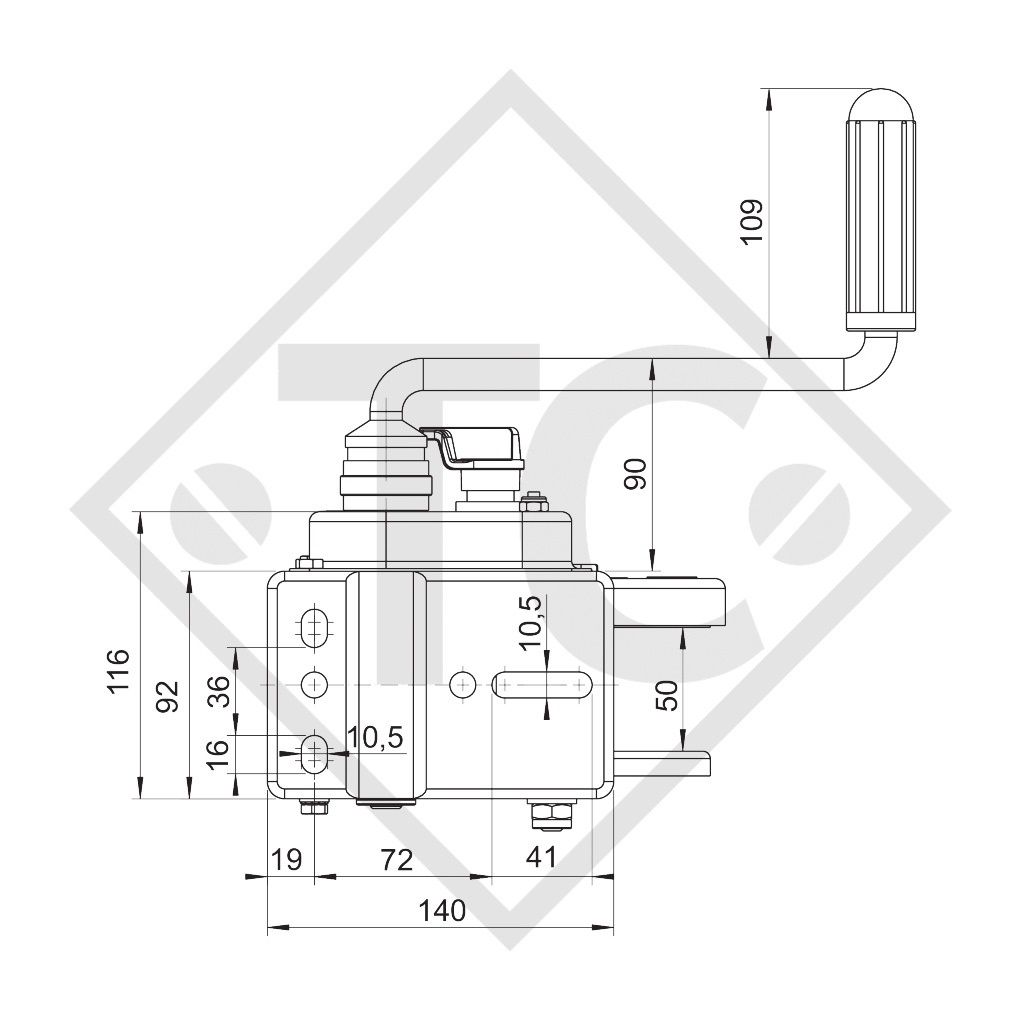 Treuil BASIC 450kg, type 450 A Basic avec dispositif de freinage automatique, avec enroulage automatique, avec sangle 6 mètres montée pour le halage