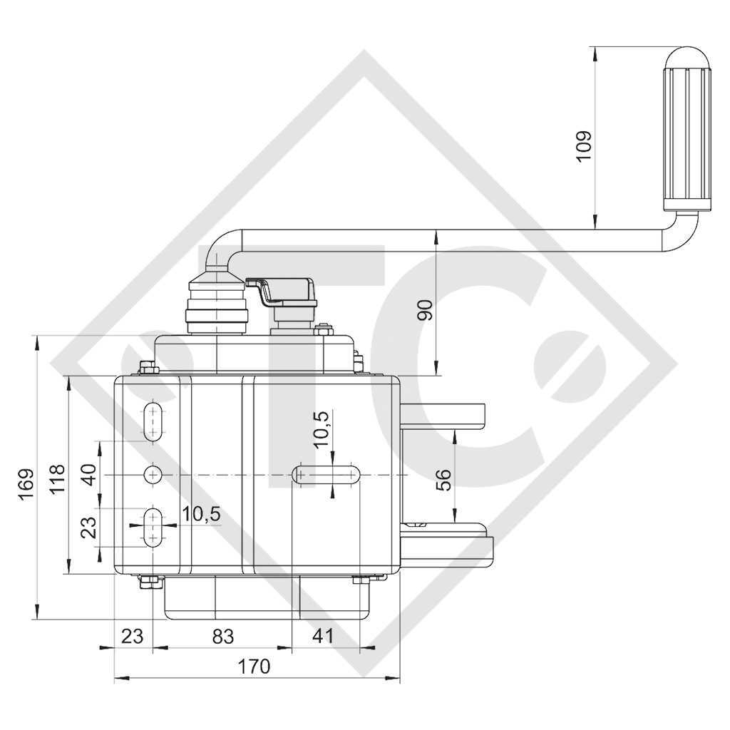 Treuil BASIC 900kg, type 900 Compact avec dispositif de freinage automatique, sans enroulage automatique, sans câble/sangle