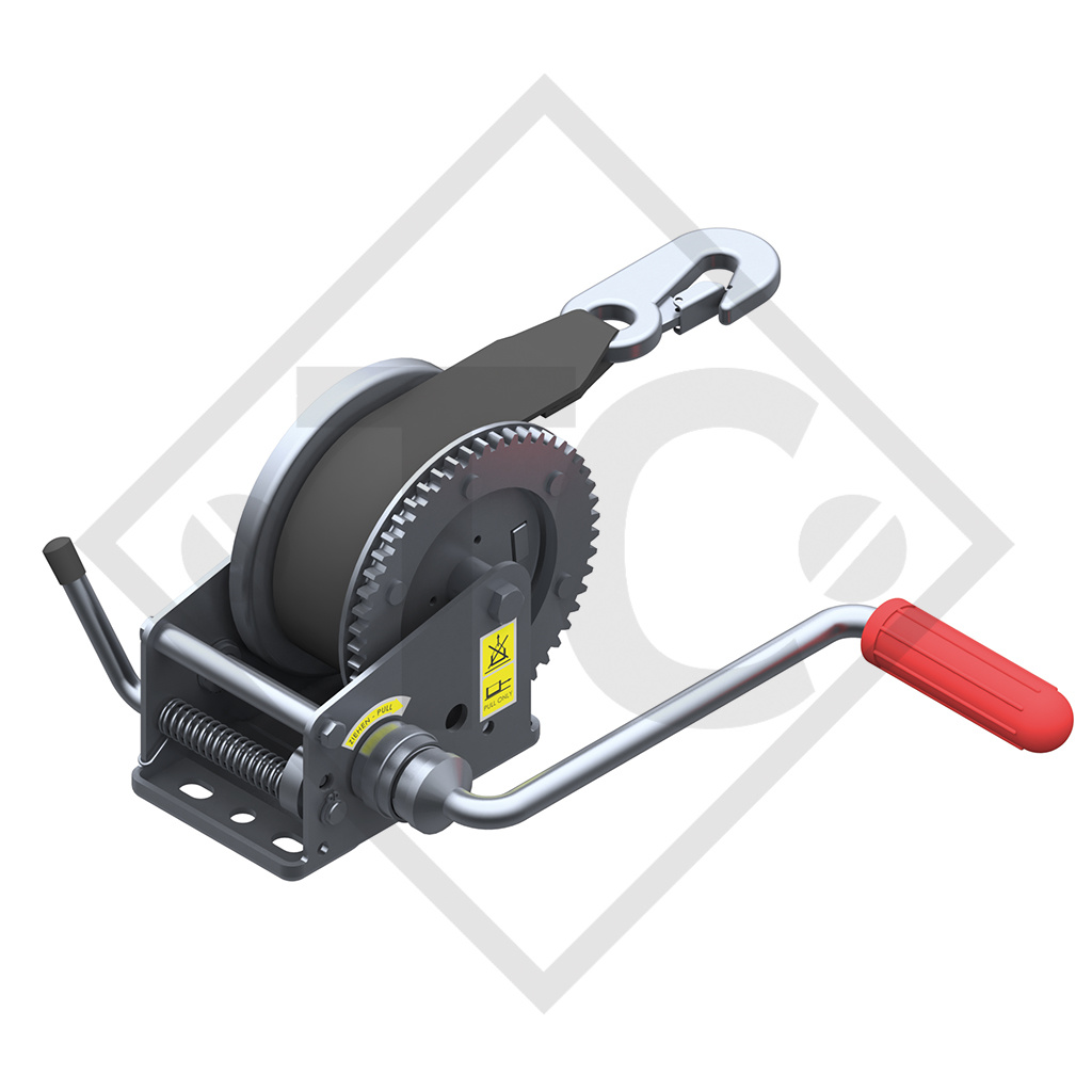 Towing winch BASIC 500kg, type 500 A without automatic weight brake, fitted with 7 meter strap for towing, removable crank, without packaging