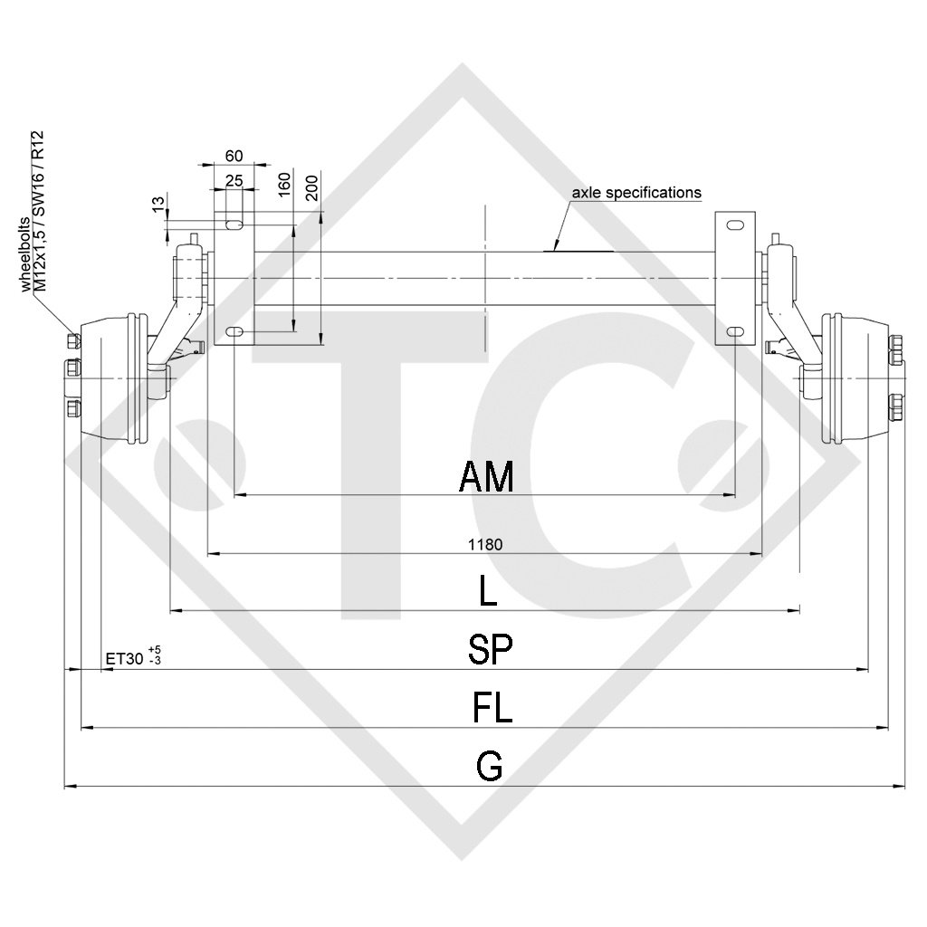 Braked axle 1000kg SWING axle type CB 1005, 46.20.382.024