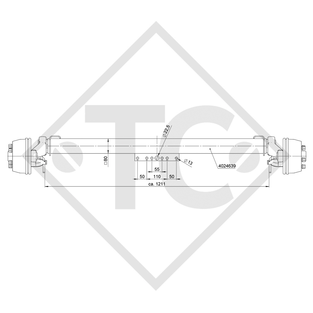 Braked axle 1000kg SWING axle type CB 1005, 46.20.382.024