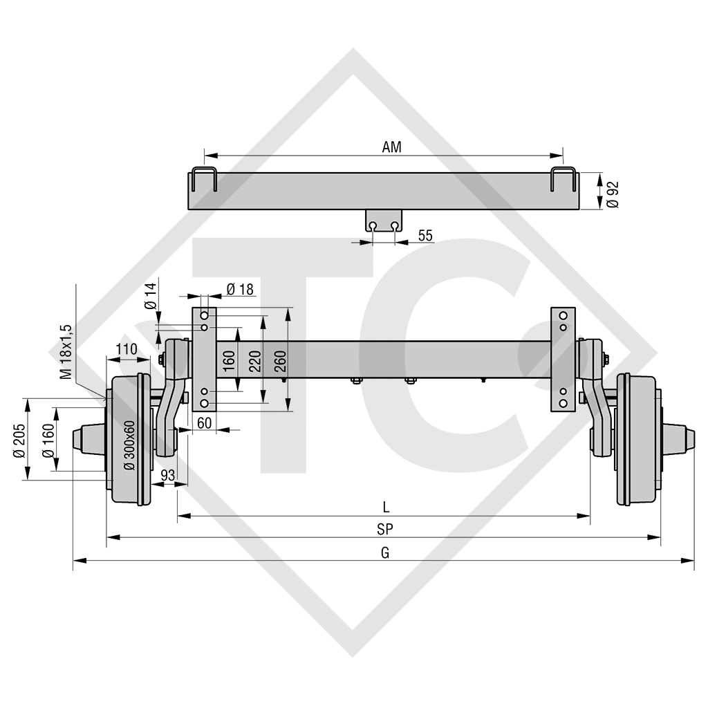 Essieu RONDO 2100kg freiné type d'essieu DS 2106, 45.37.373.410