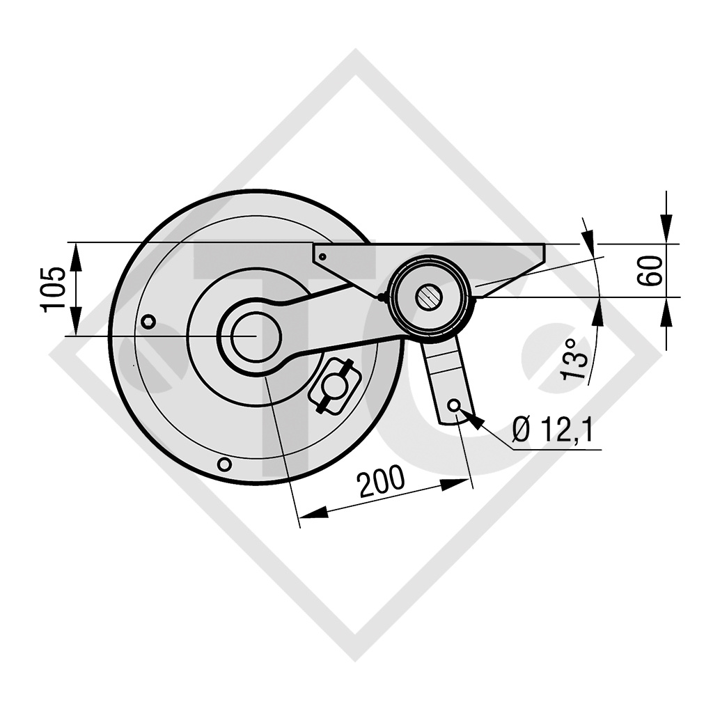 Braked axle 2100kg RONDO axle type DS 2106, 45.37.373.410