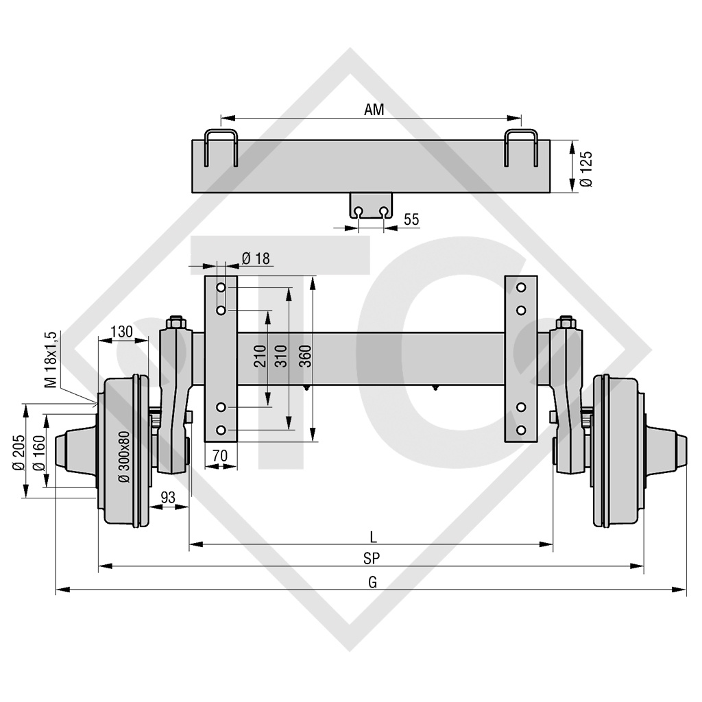 Braked axle 3500kg RONDO axle type DS 3006, 4021499