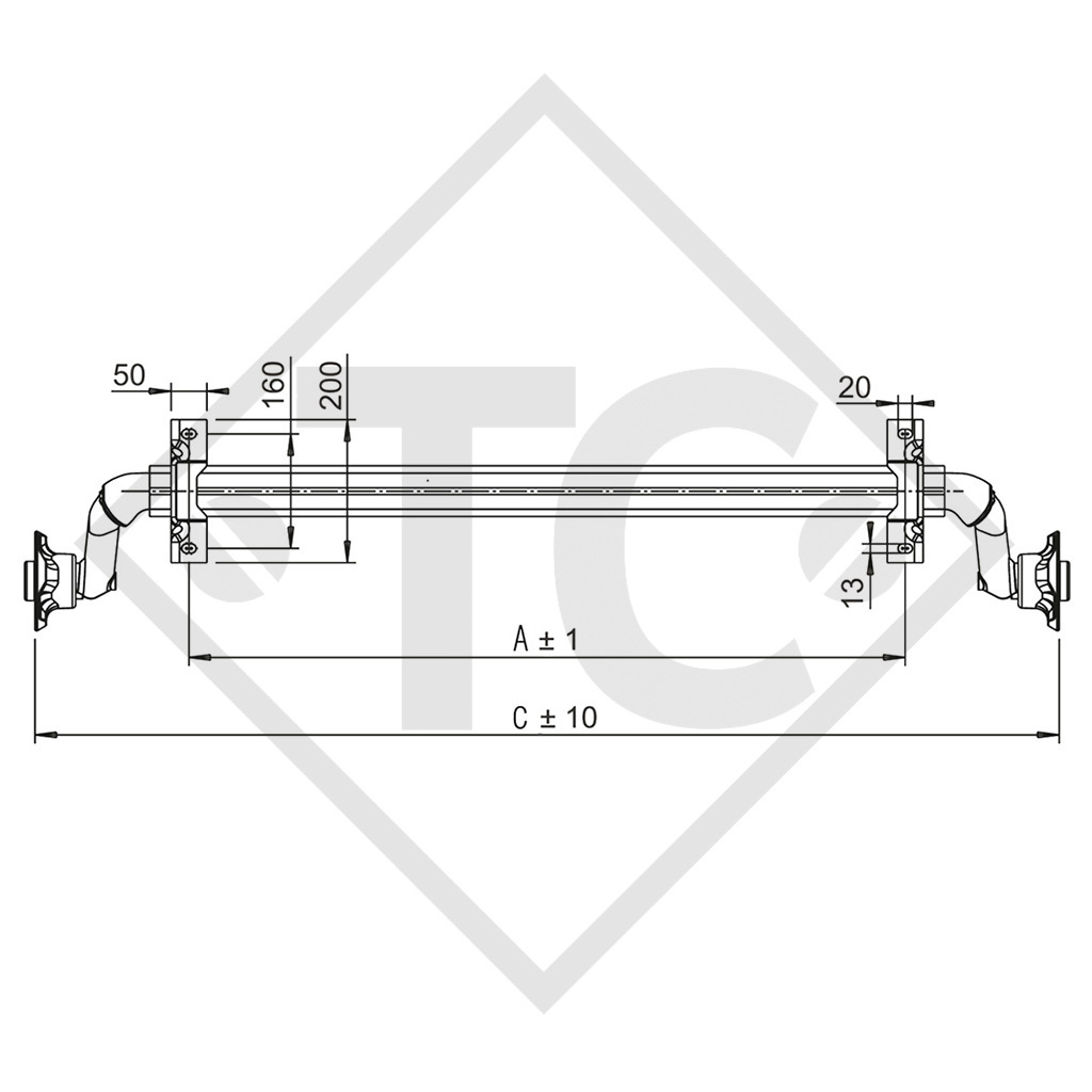 Achse ungebremst 750kg BASIC Achstyp 700-5, 46.14.000.063