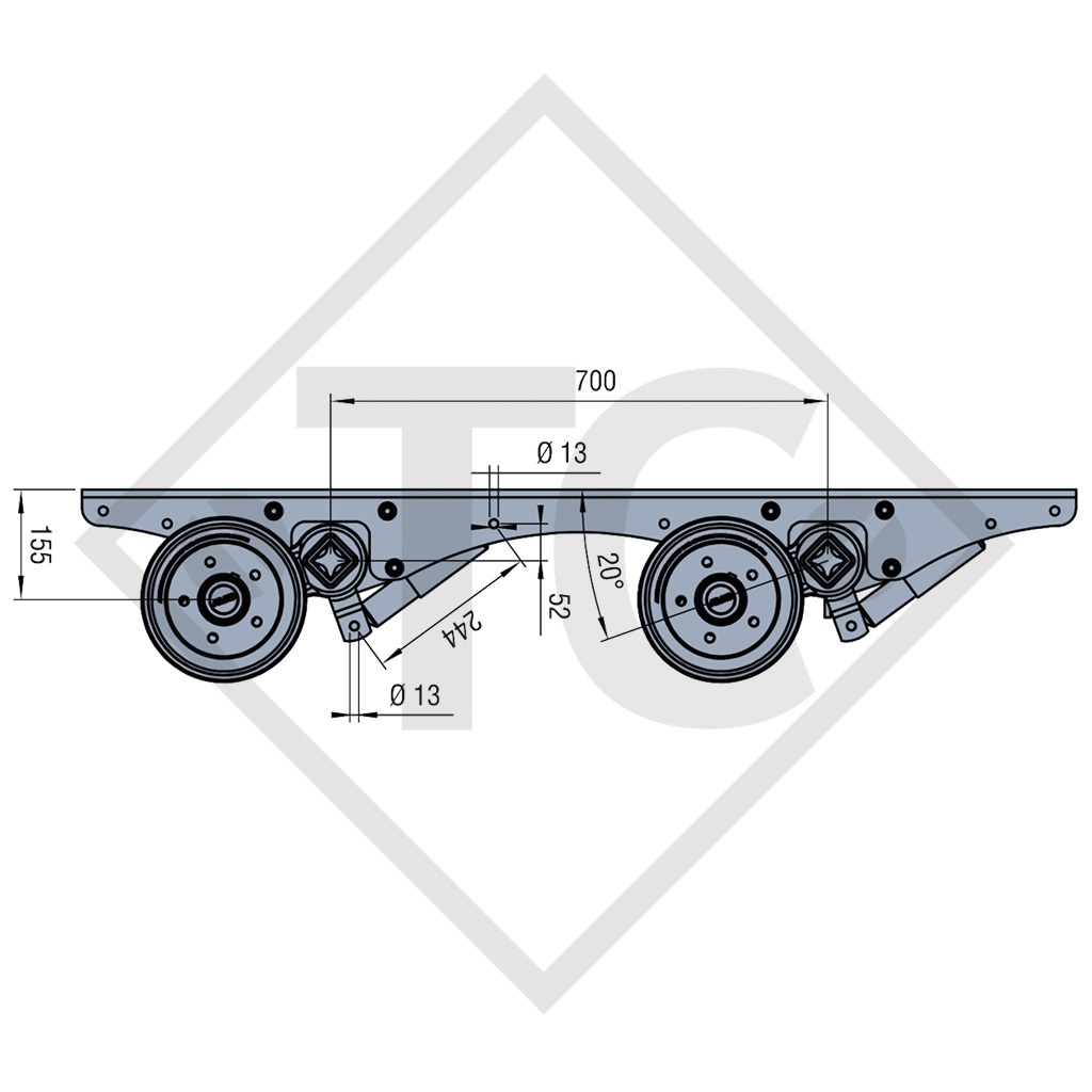 Essieu tandem SWING 2100kg freiné type d'essieu CB 2/1054, 49.21.379.130