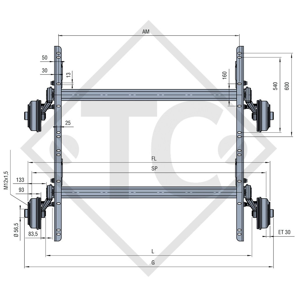 Achse Tandemaggregat gebremst 3000kg SWING Achstyp CB 2/1505, 4021489