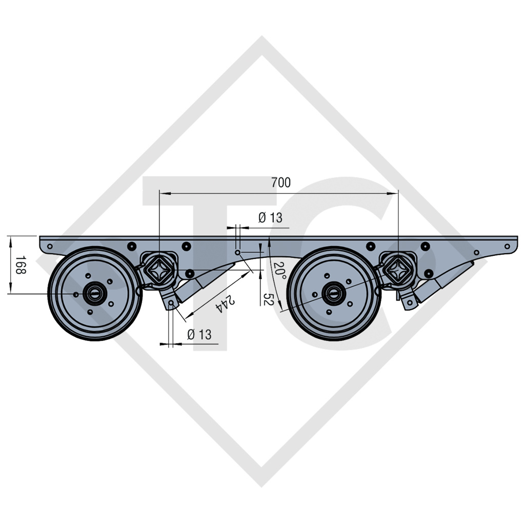 Braked tandem axle unit 3500kg SWING axle type CB 2/1805, 4021531