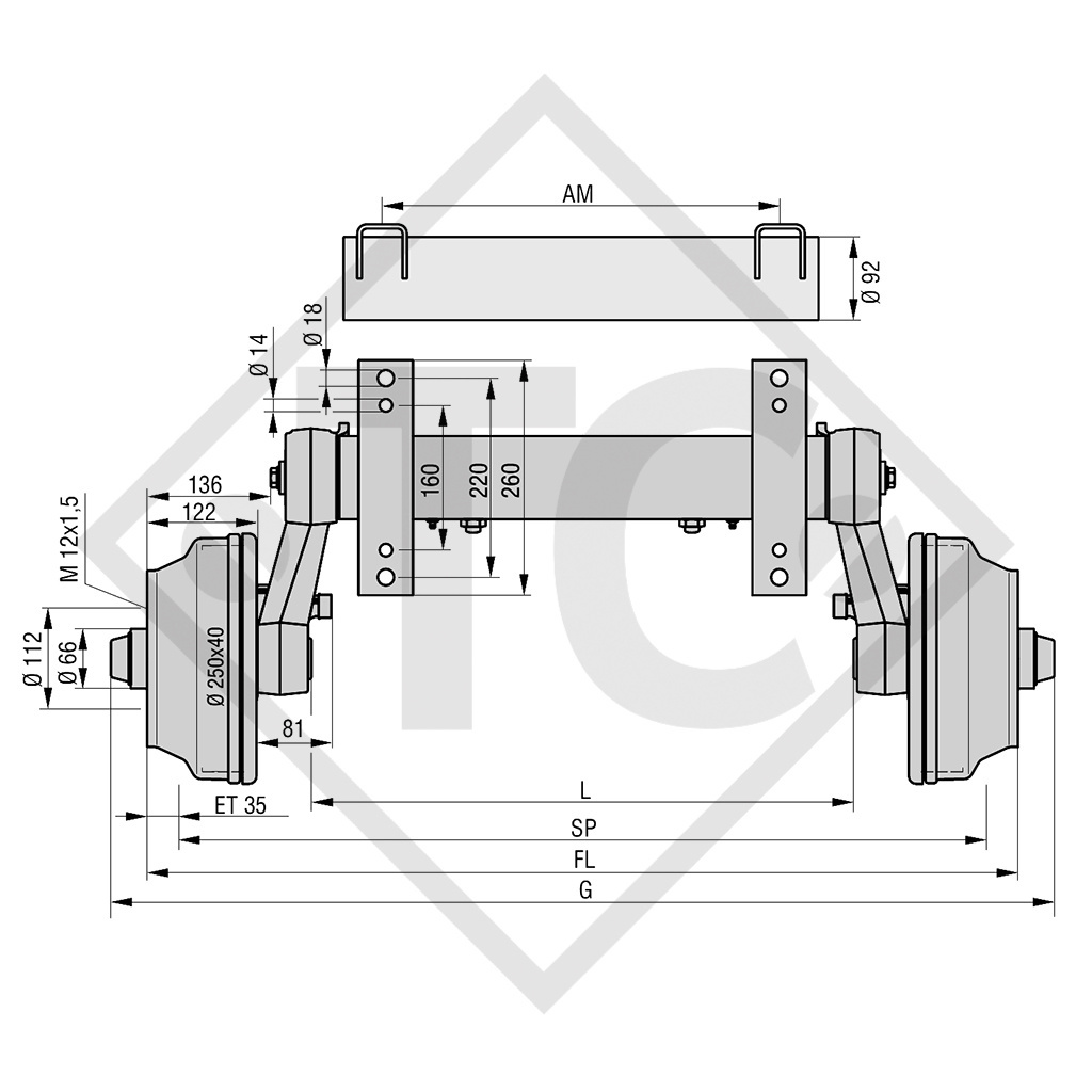 Assale frenato 1800kg RONDO tipo di assale DB 1805, 45.32.368.602