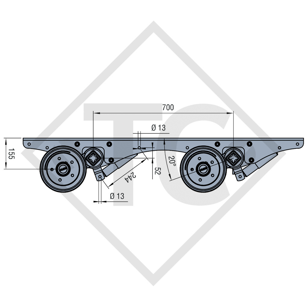 Braked tandem axle unit 2100kg SWING axle type CB 2/1054, 49.21.379.133