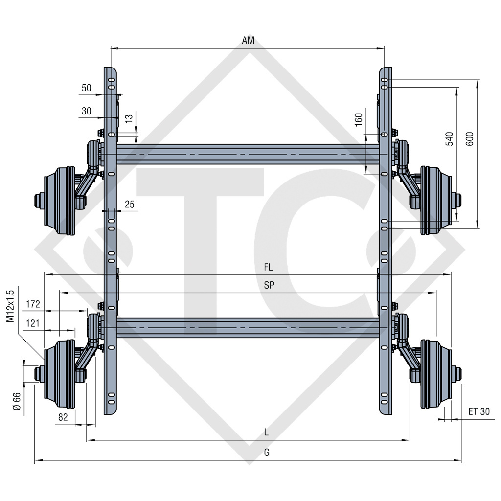 Essieu tandem SWING 3500kg freiné type d'essieu CB 2/1805, 4021532