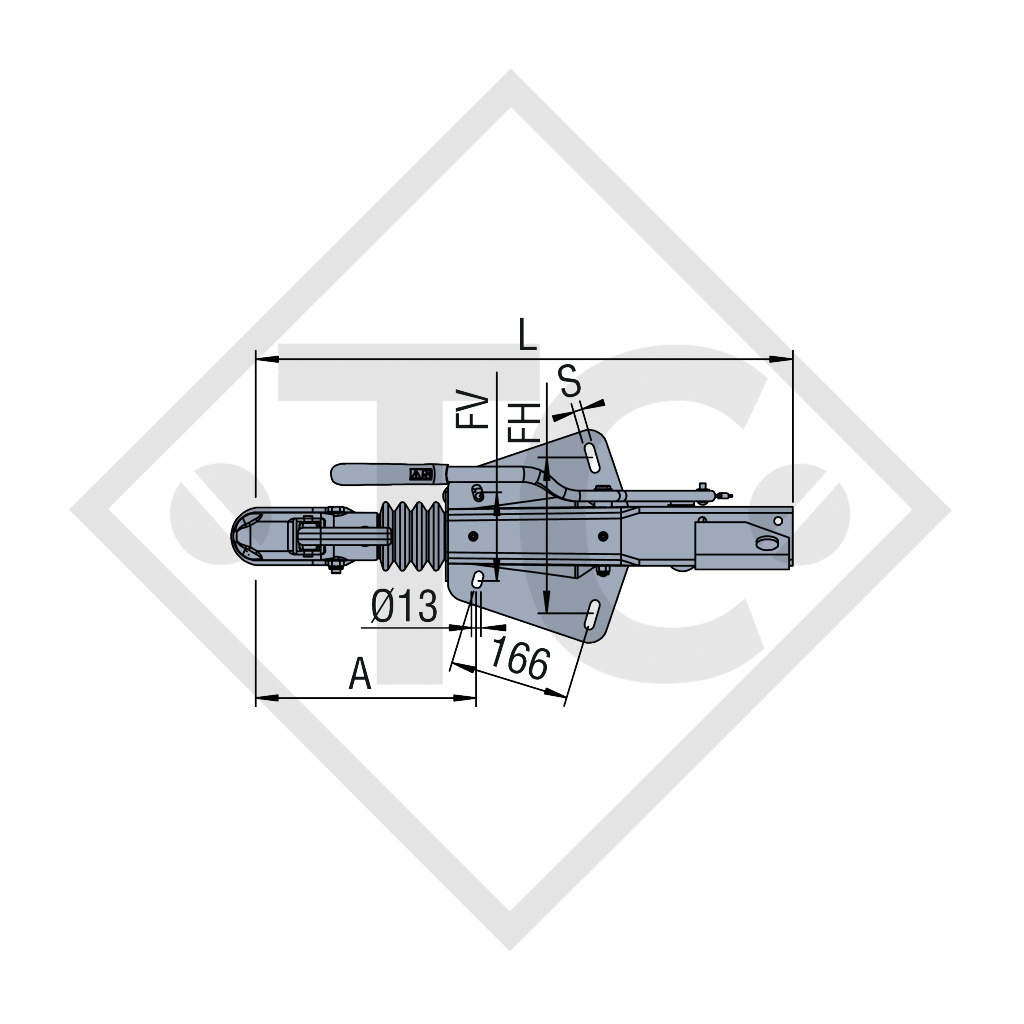 Overrun device V type ZAF 3.0-3, 1800 to 3000kg, 48.46.581.010