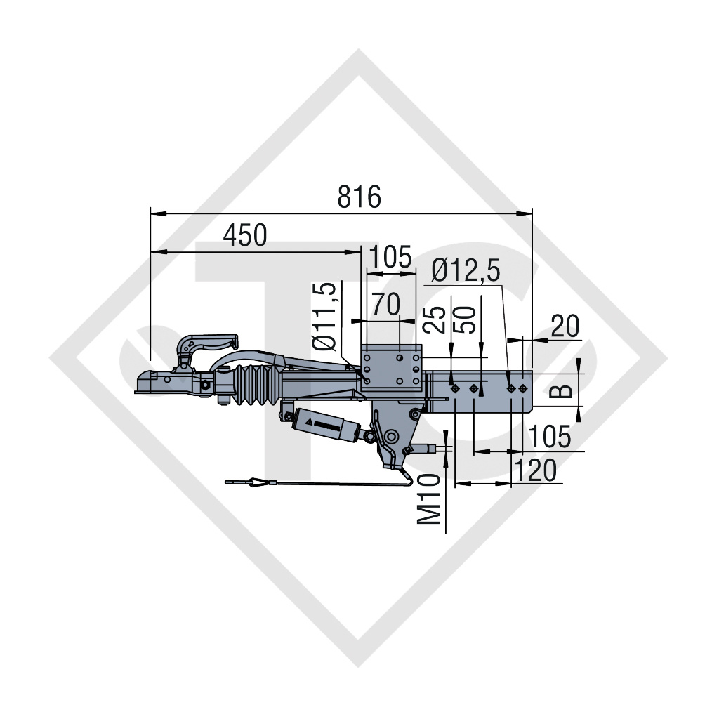 Auflaufeinrichtung vierkant Typ ZAAQ 1.0-3, 540 bis 1000kg, 48.20.981.002