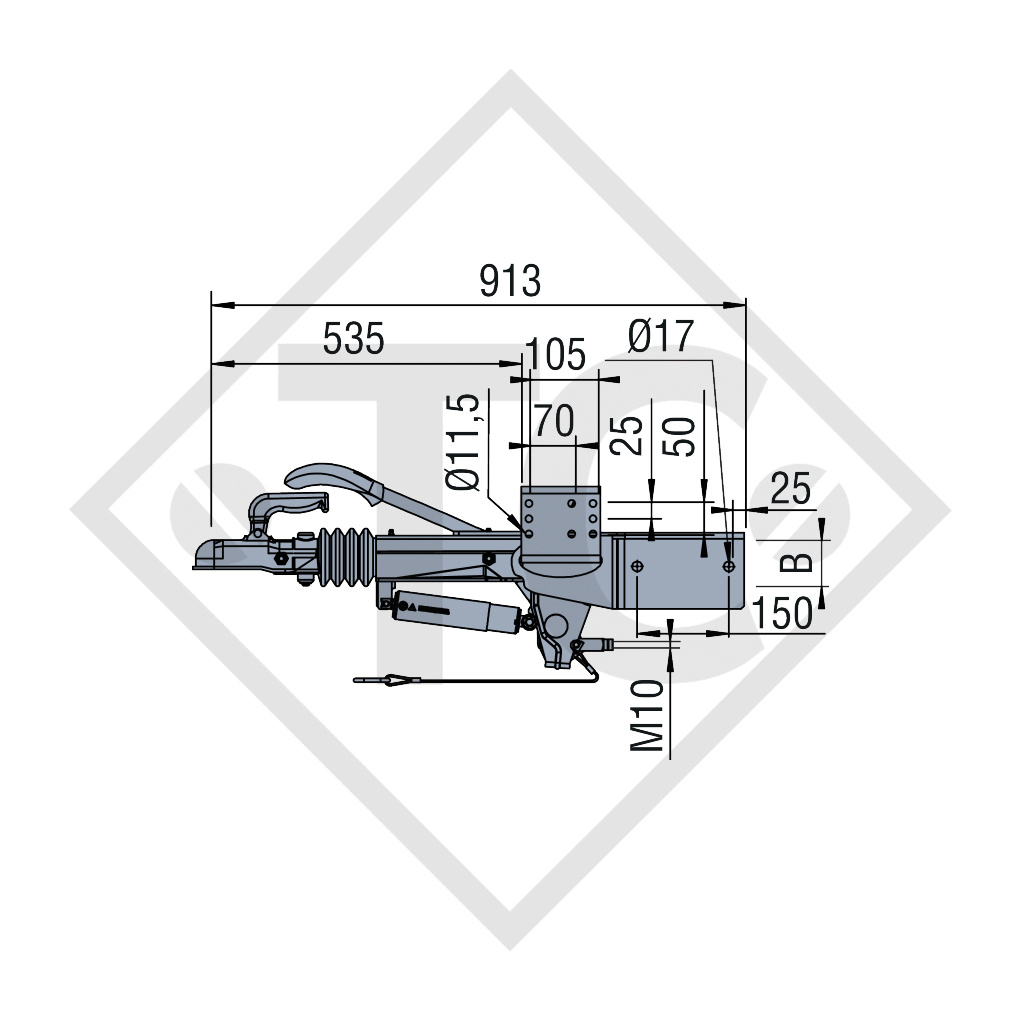 Commande de freinage pour timon carré type ZAAQ 3.0-3, 1800 à 3000kg, 48.46.981.000