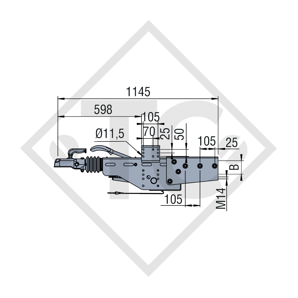 Commande de freinage pour timon carré type ZAAQ 3.5-1, 2500 à 3500kg, 48.51.981.000