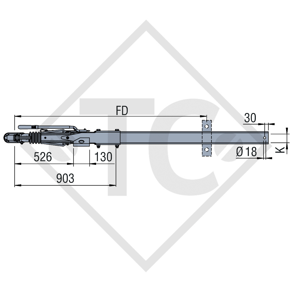 Zugeinrichtung ZAAR 3.0-1 mit Auflaufeinrichtung ZAAQ3.0 / ZDG10-3 Deichselprofil gerade 1800 bis 2800kg, 48.46.181.004