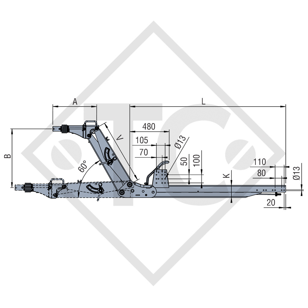 Zugeinrichtung ZAV 2.7-4 mit Auflaufeinrichtung AE 2.7-1 A höhenverstellbar, mit Deichselprofil 1860 bis 2700kg, 47.43.470.087