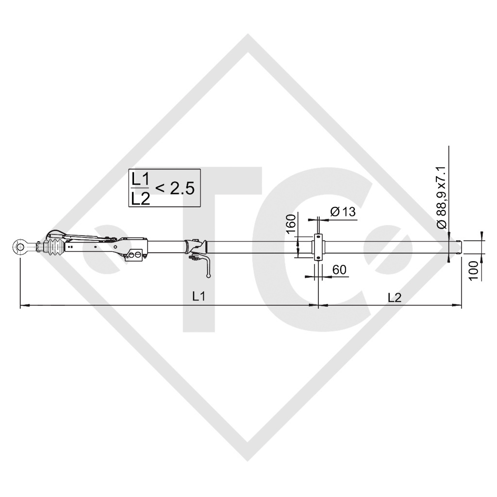 Auflaufeinrichtung vierkant Typ 161 S - ZE 252R mit Deichselprofil abnehmbar 950 bis 1600kg