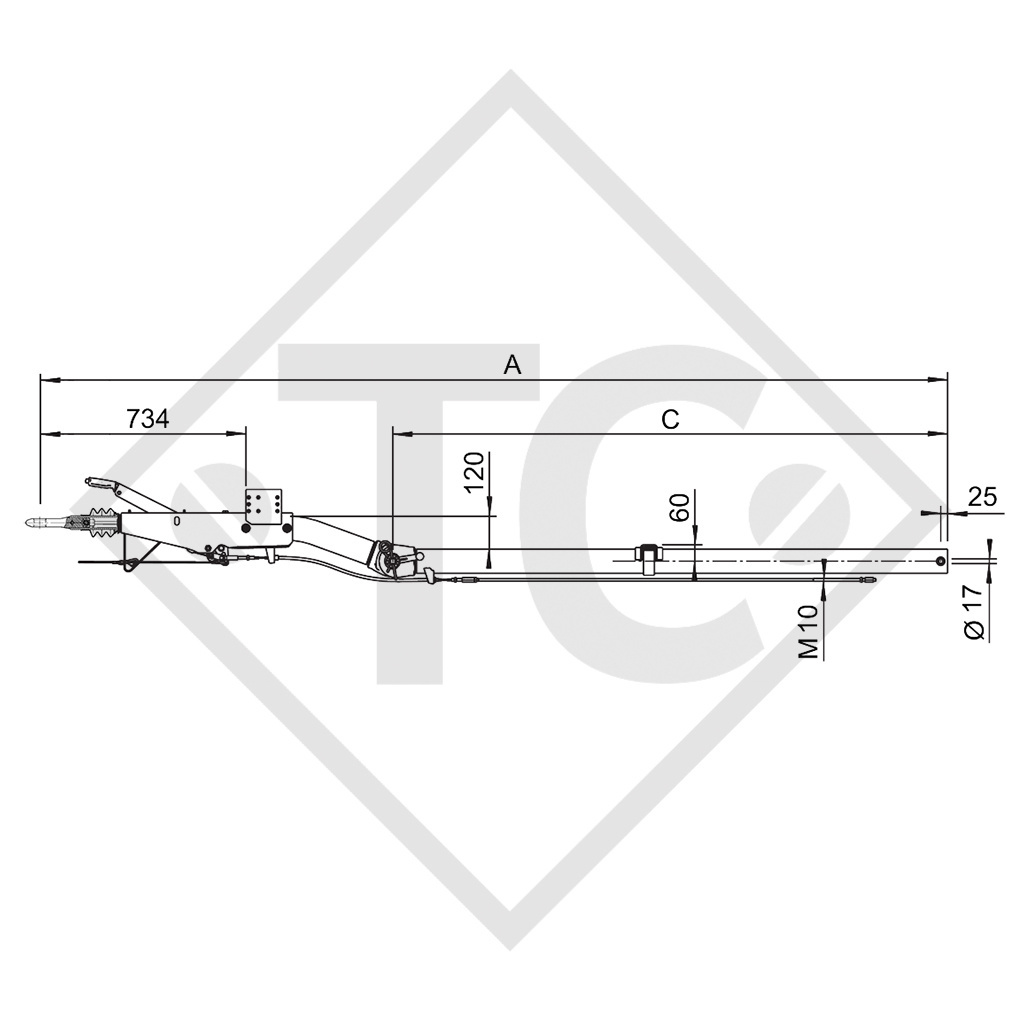 Enganche de inercia cuadrado modelo 161 S - ZE 252R con lanza desmontable 950 a 1600kg