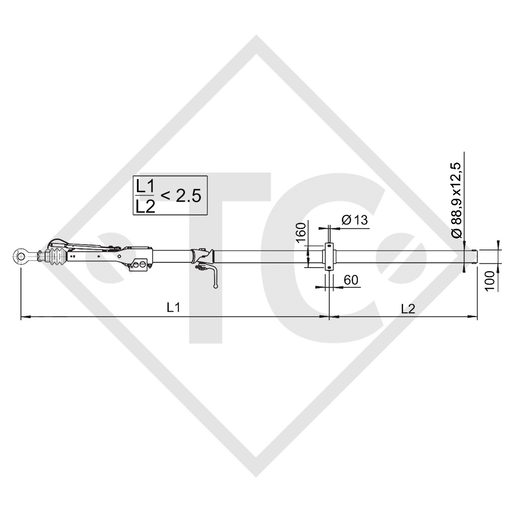 Enganche de inercia cuadrado modelo 251 S - ZE 252R con lanza desmontable 1500 a 2600kg