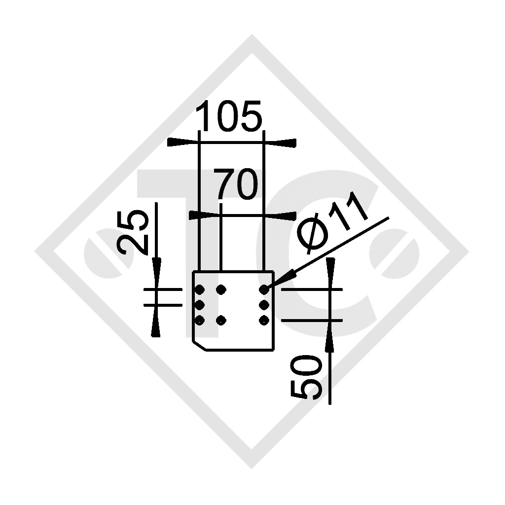 Timon coude carré freiné type 161 S - K26-S avec timon pivotant 950 à 1600kg