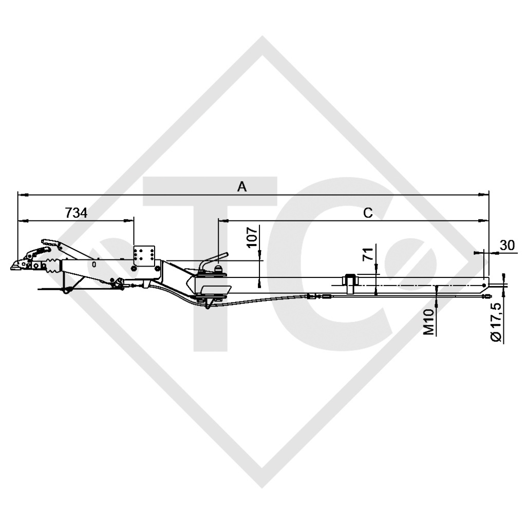 Auflaufeinrichtung vierkant Typ 161 S - K26-S mit Deichselprofil seitlich schwenkbar 950 bis 1600kg