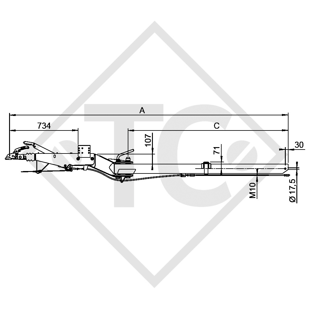 Auflaufeinrichtung vierkant Typ 251 S - K26-S mit Deichselprofil seitlich schwenkbar 1500 bis 2600kg