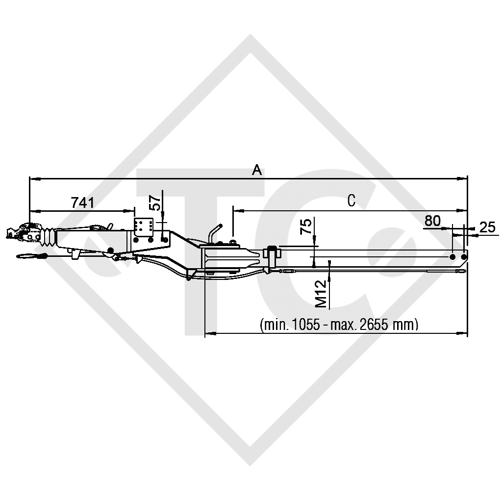 Auflaufeinrichtung vierkant Typ 2,8 VB/1-C - K35-S mit Deichselprofil seitlich schwenkbar 2500 bis 3500kg