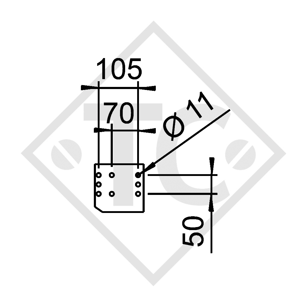 Square overrun device type 2,8 VB/1-C - K35-S with sideways swivelling drawbar section from 2500 to 3500kg