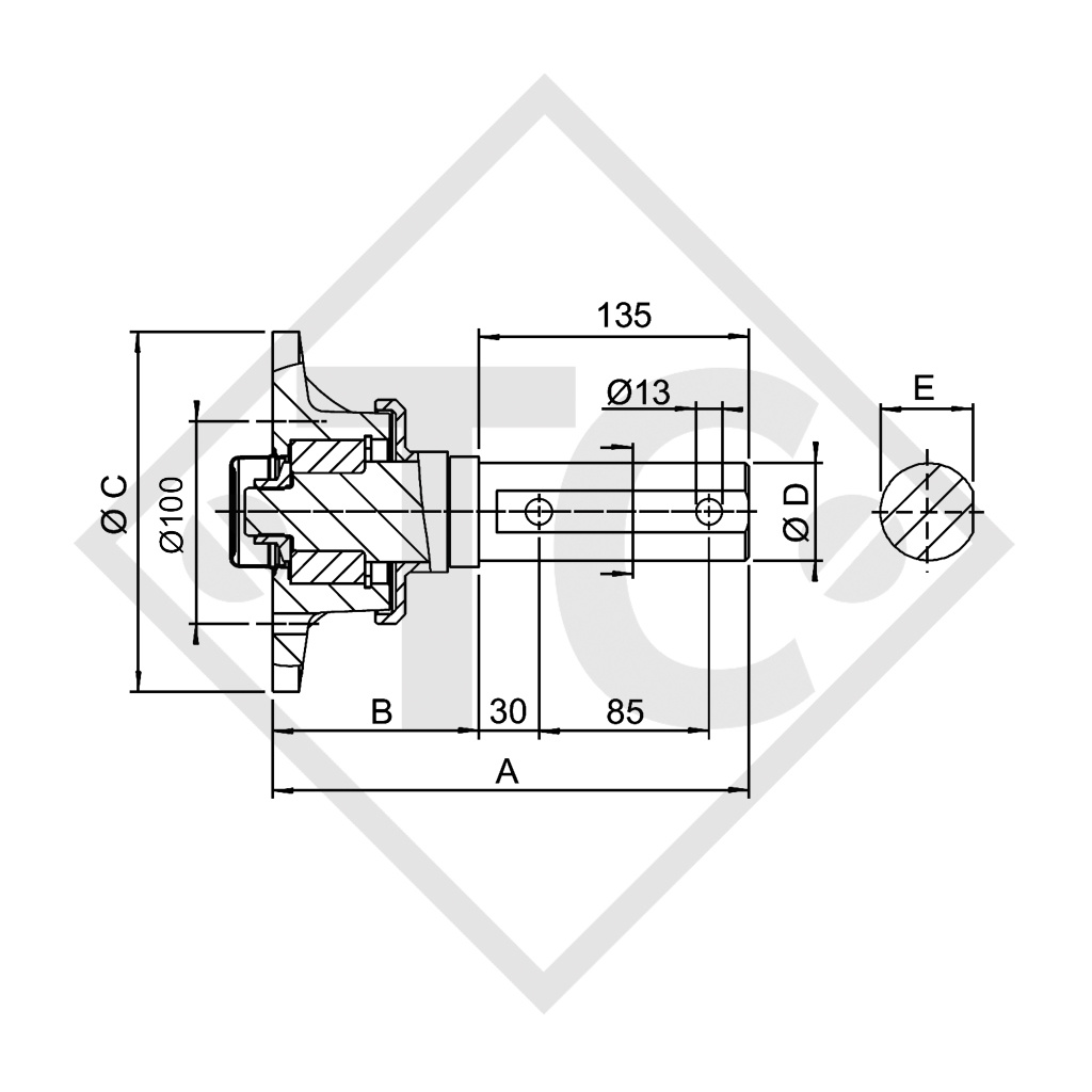 Hub watertight with stub for screwing in