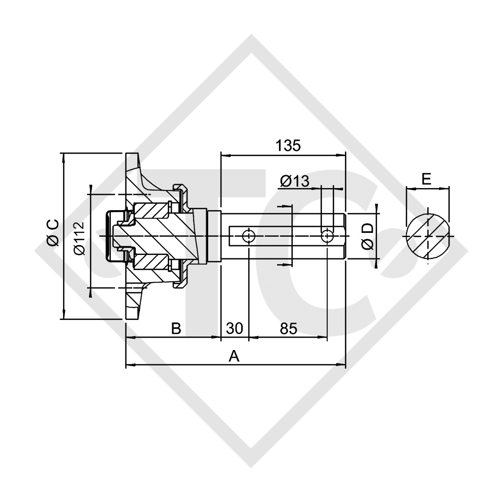 Hub watertight with stub for screwing in