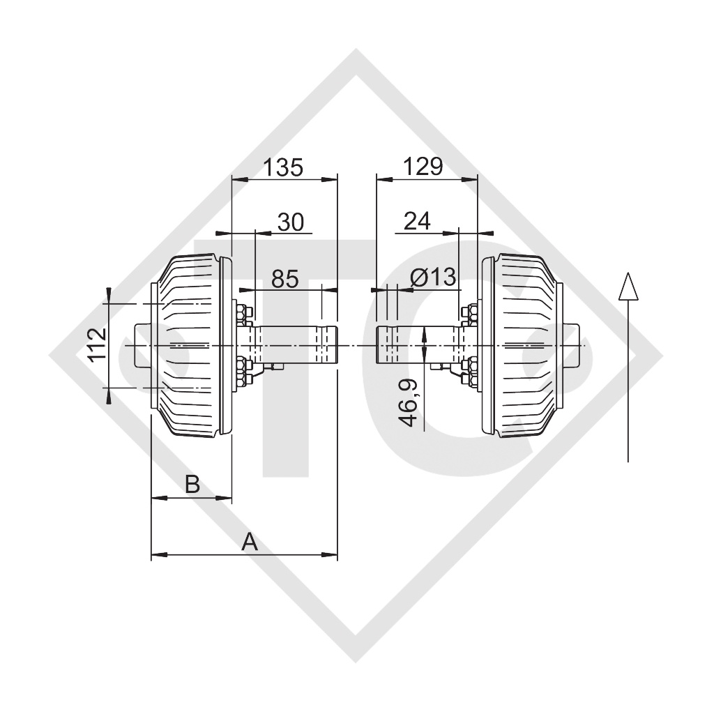 Wheel brake 2051 Ab PLUS pair 1500kg with stub for screwing in