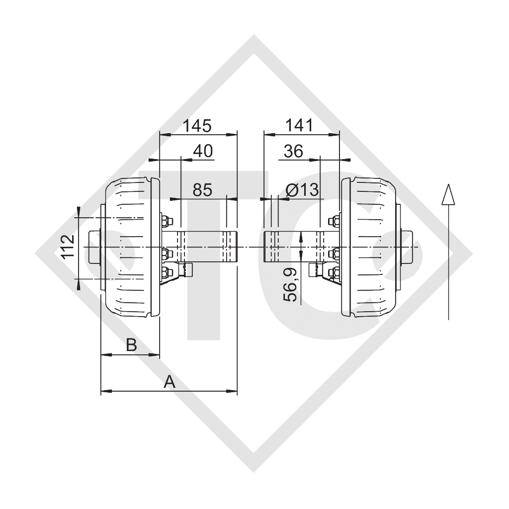 Freno de rueda 2361 Ab PLUS par 1800kg con punta para atornillar, impermeable