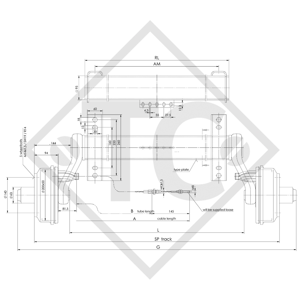 Essieu 1500kg freiné type d'essieu CS 1505, 46.27.358.261