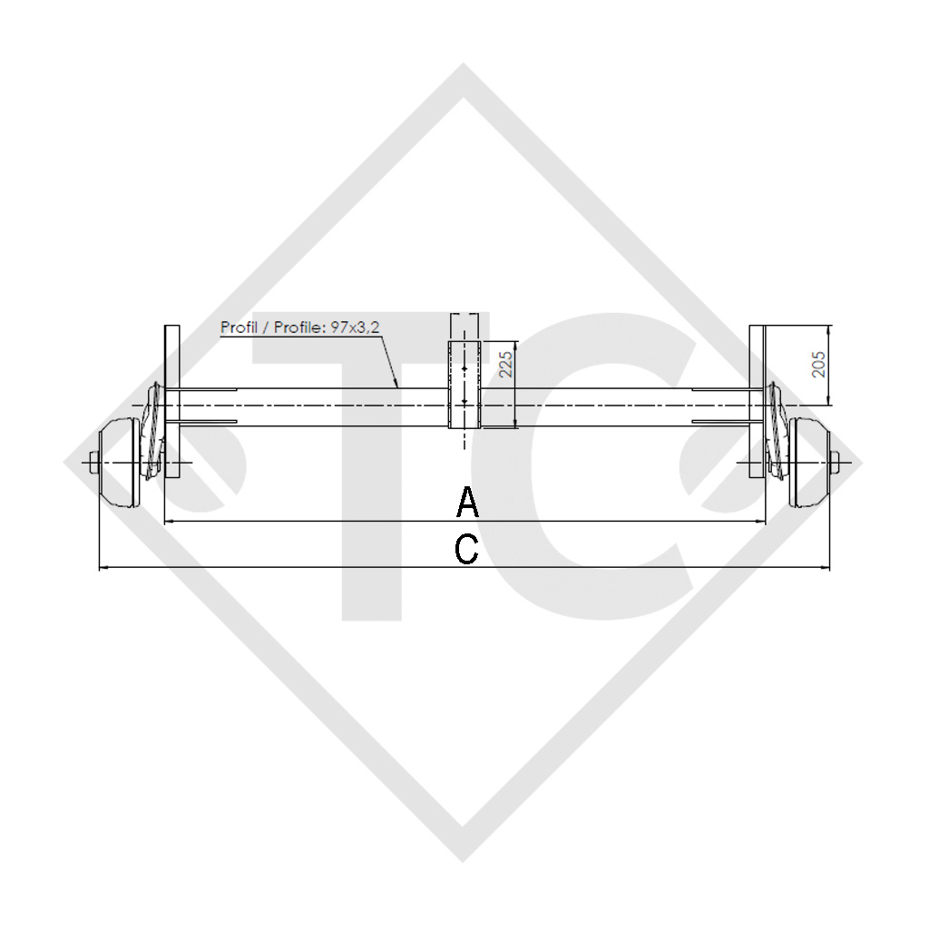 Achse gebremst 1350kg BASIC Achstyp B 1200-6, Böckmann 15254980