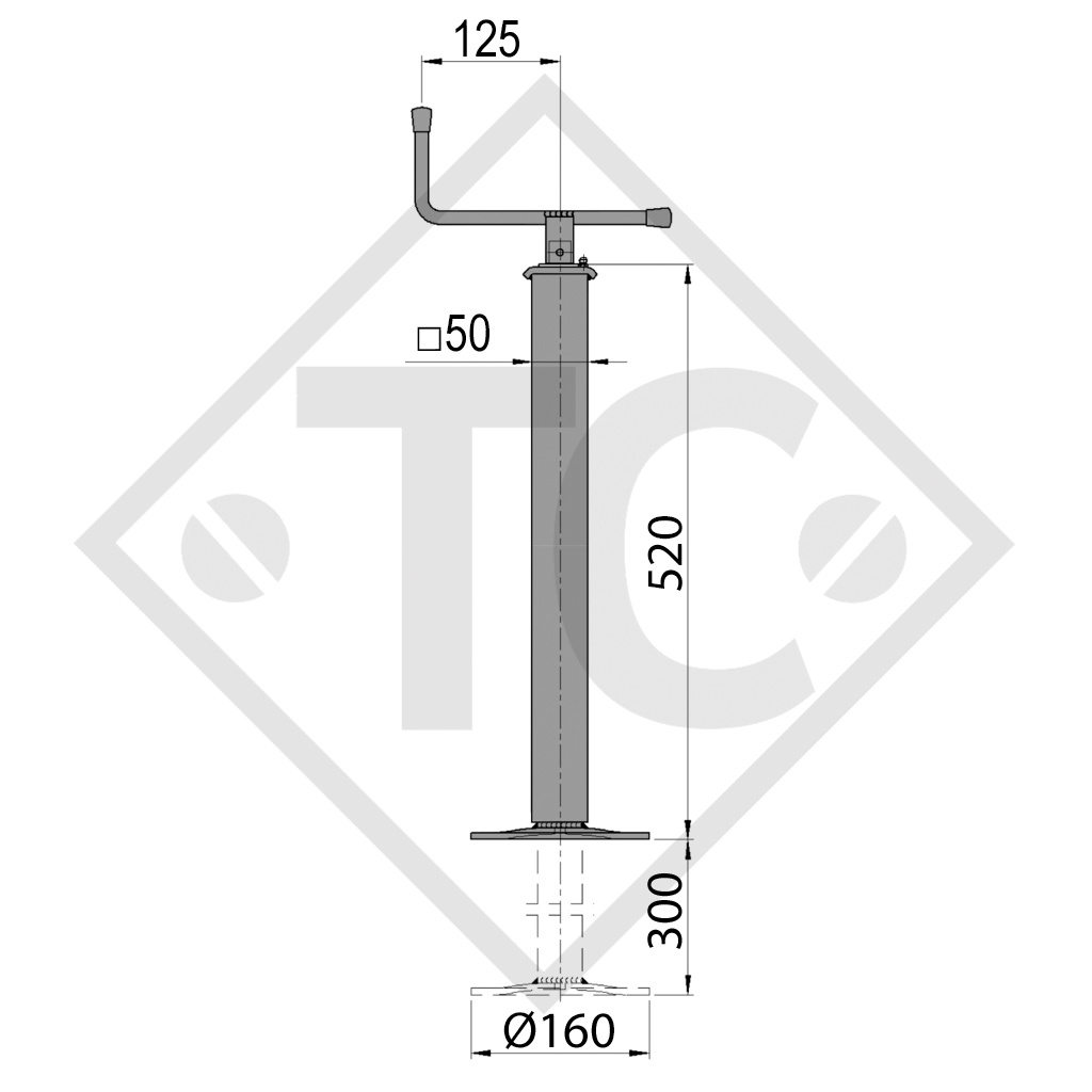 Piedino di stazionamento mandrino □50mm quadro, idonei a tutti i tipi di rimorchio