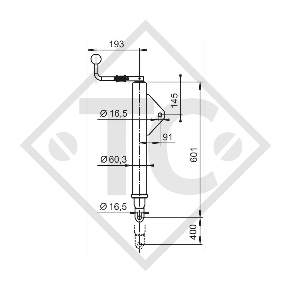 Chute support 60.3mm round for supporting chutes on concrete mixer vehicles, suitable for all trailer types