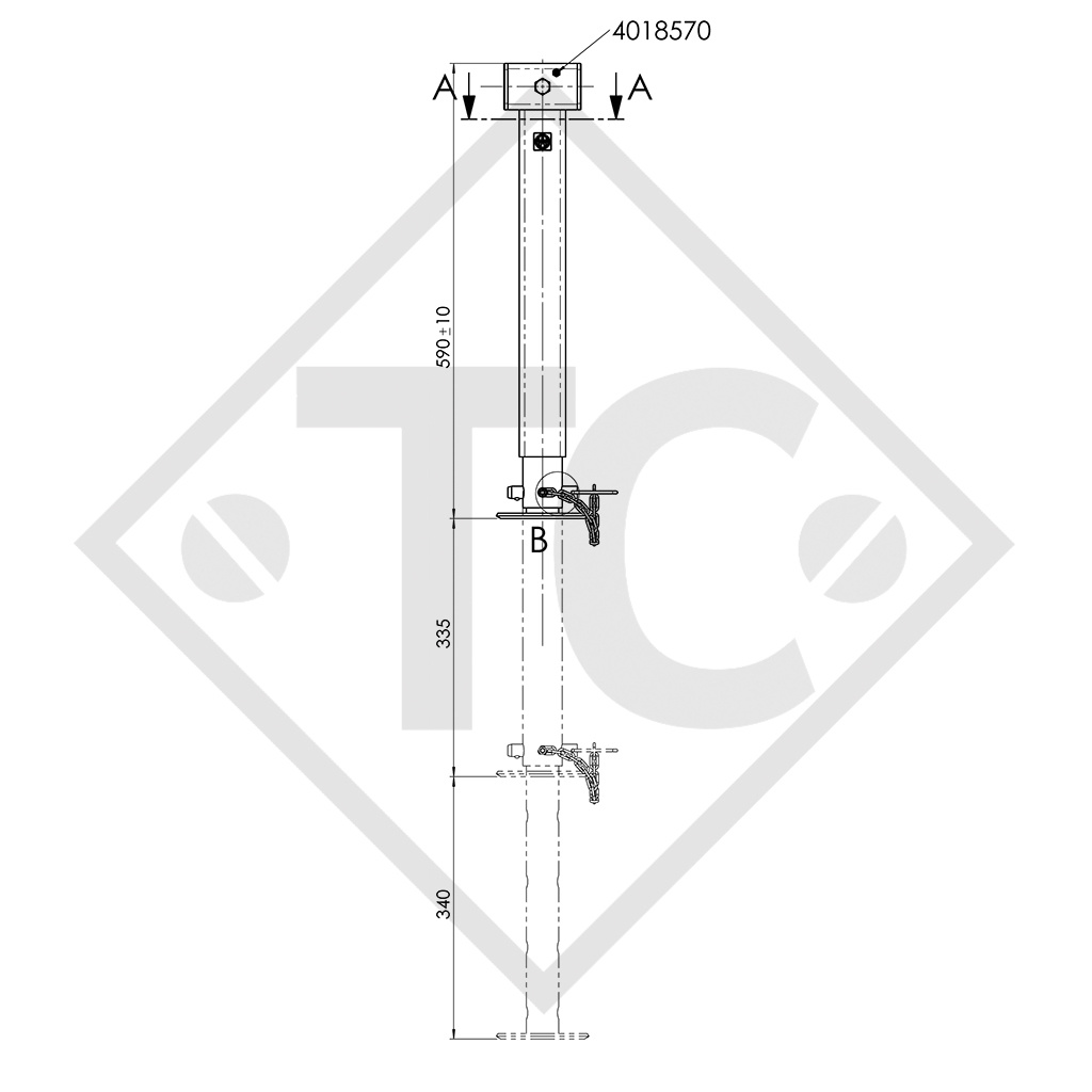 Piedino di stazionamento mandrino □60mm quadro, 90° girevole lateralmente, 1863473, idonei a tutti i tipi di rimorchio