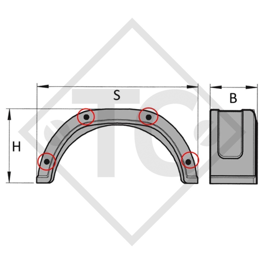 Mudguard, single axle trailer, plastic without mud flap, type SA 240 suitable for all common trailer types