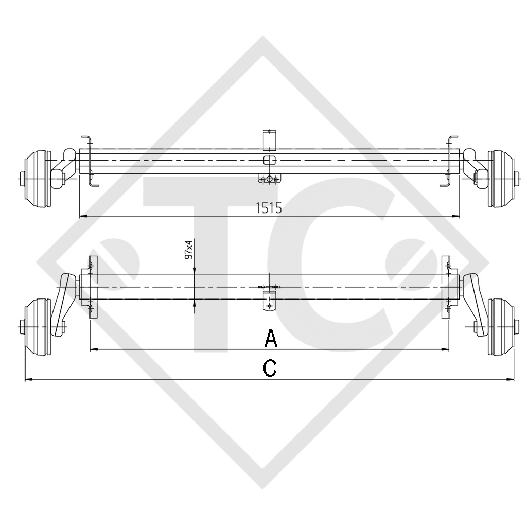 Braked axle 1500kg EURO1 axle type B 1600-3, Bailey Arizona Caravan