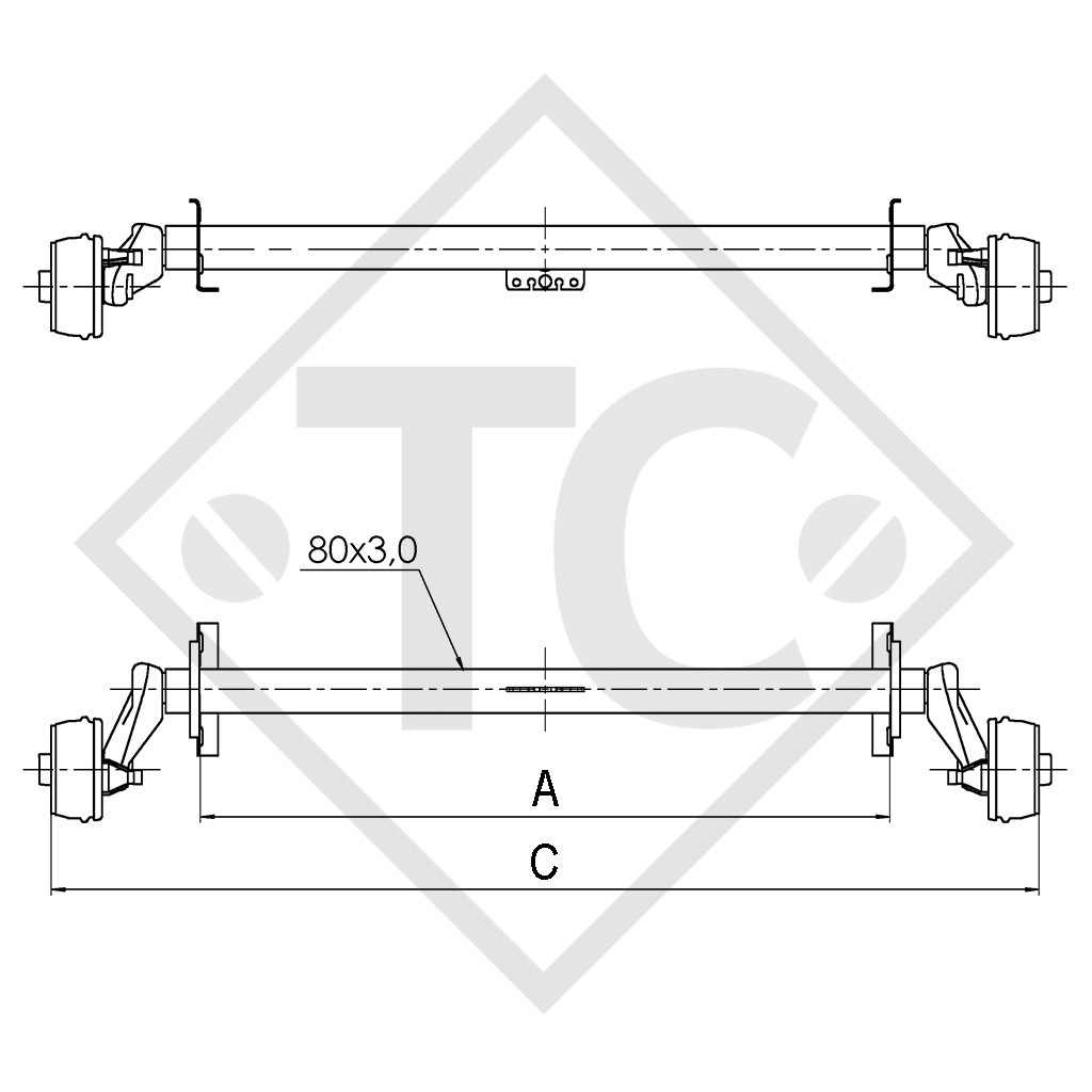 Essieu EURO1 800kg freiné type d'essieu B 850-3