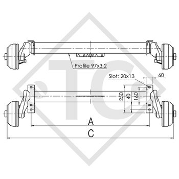 Braked axle 1350kg EURO1 axle type B 1200-6 - FITZEL EURO 2200 ZW