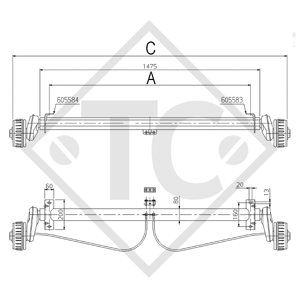 Achse gebremst 900kg Achstyp B 850-5 - Mecanorem