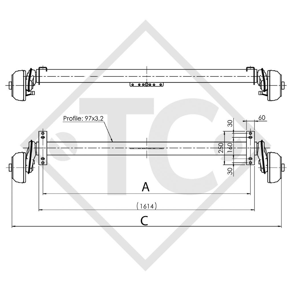 Achse gebremst 1350kg EURO COMPACT Achstyp B 1200-5, Satellite